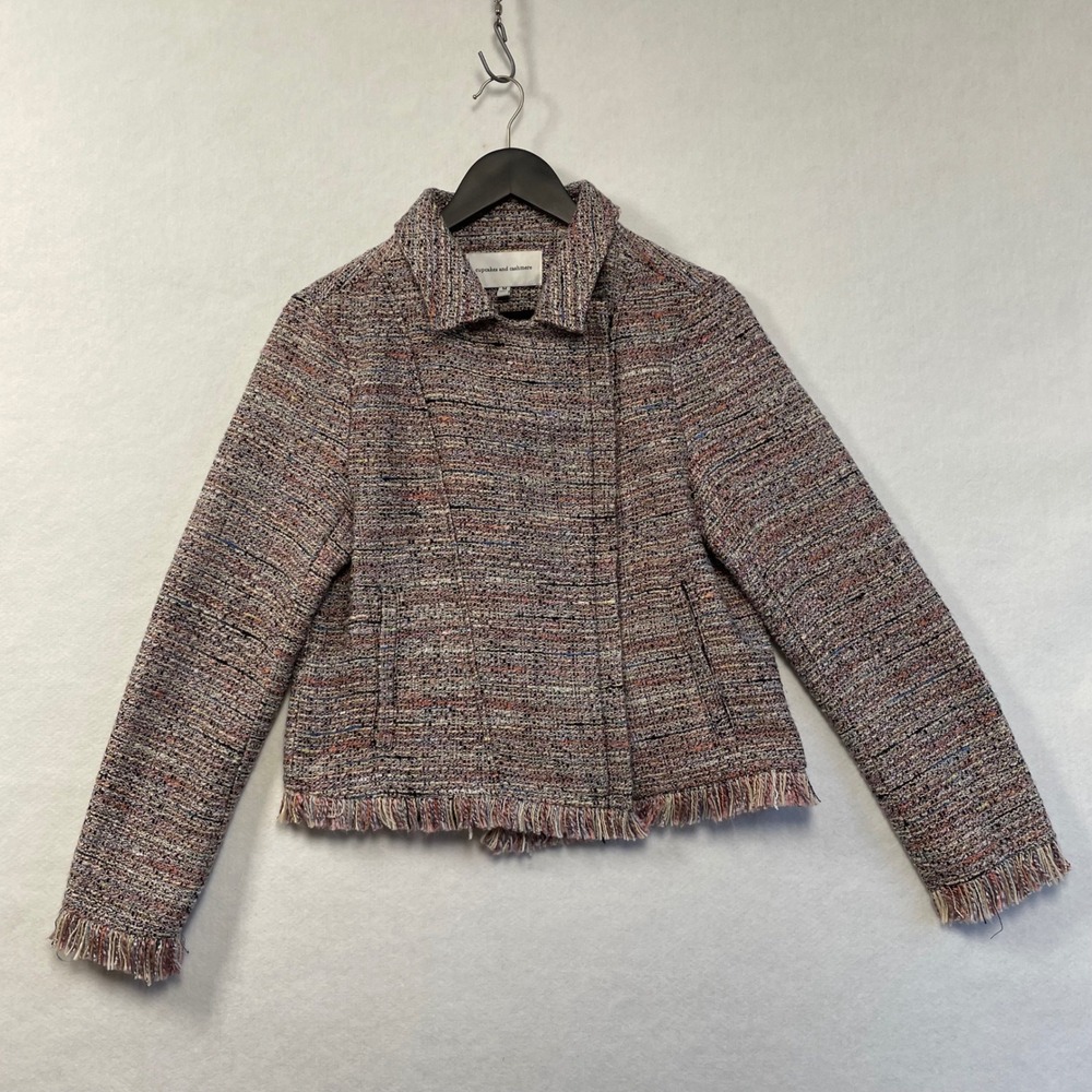 Cupcakes and Cashmere Womens Tweed Moto Jacket Multicolor‎ Asymmetric Zip